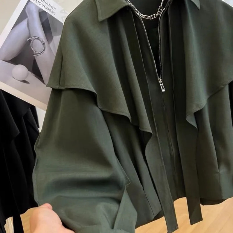 Autumn Baggy Trenches Women Cropped Leisure BF Coats Fashion Streetwear Allmatch Office Ladies Zipup Outerwear 251030