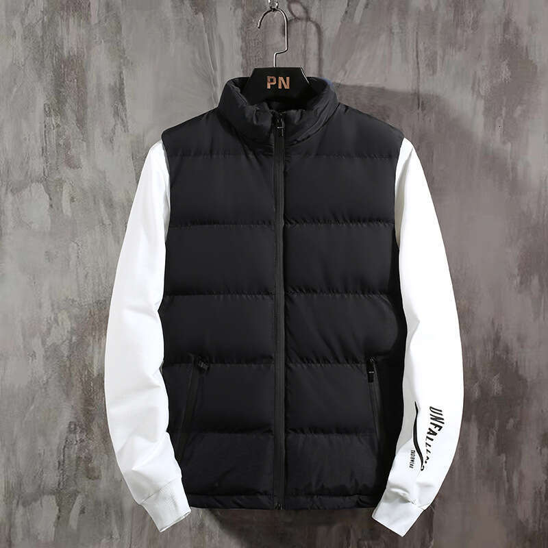 Men's Winter Stand Collar Trendy Vest Sleeveless Solid Color Thickened Warm Cotton Jacket