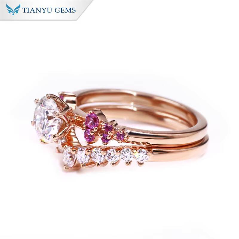 Tianyu Gems Color Gemstone pink Sapphire Rose Gold Moissanite Lab Diamond Rings for Engagement