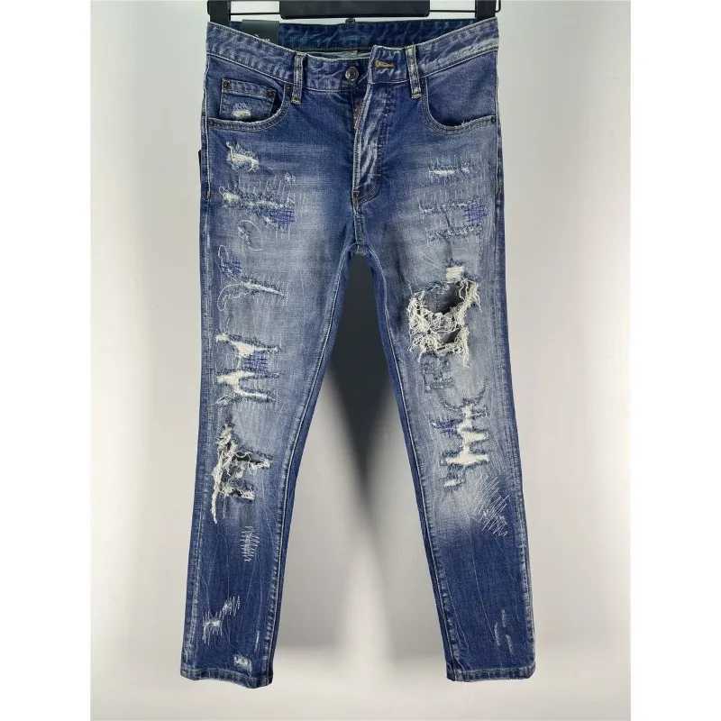 Italian Style Men Classic Blue Skinny Denim Jeans Stretch Ripped Denim Pants High Quality Male Slim Fit Denim Trousers Size 38 J2510301