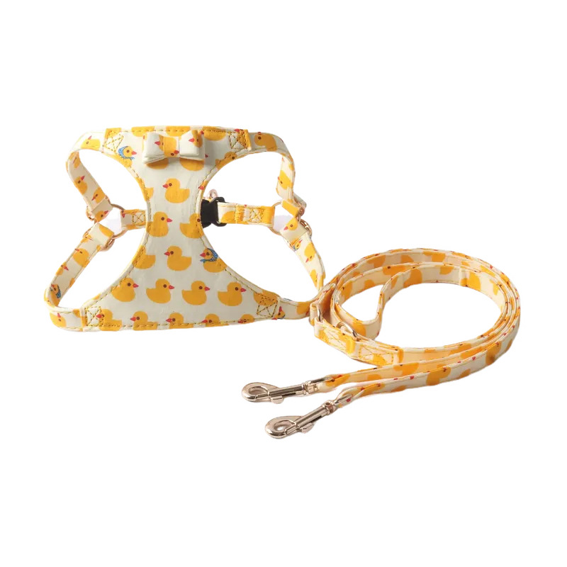 Cute Pattern Pet Harness Leash Set, Adjustable & Comfortable for Small Dogs, 3Styles(Peach,Kiwi,Duck), Fashionable Walking Accessories for Puppies B18