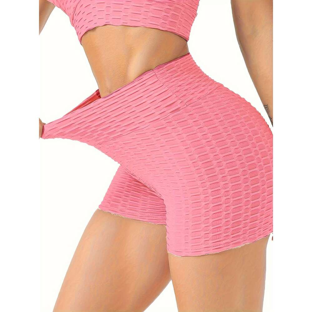 5-Pack High Waist Textured Peach Lift Yoga Shorts, Stretchy Gym Bubble Workout Shorts for Women, Quick-Dry Fiess Sports Activewear, Assorted Colors