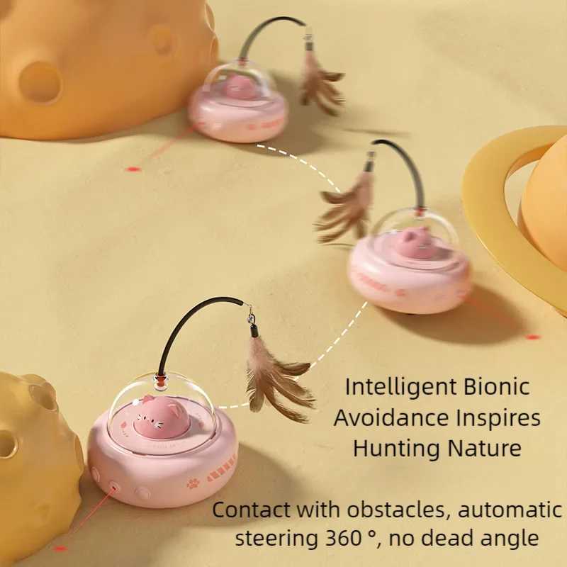 Electric Smart Teaser Cat Toy UFO Cat Teaser Stick With Bell Training Pet Toys Replaceable Feather Interactive Cat Supplies S251029