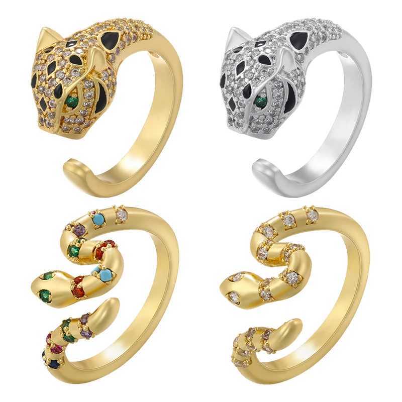 ZHUKOU Leopard head rings for women Dignified temperament Jewelry Ring Curved Snake Mens ring fashion jewelry VJ513W251030
