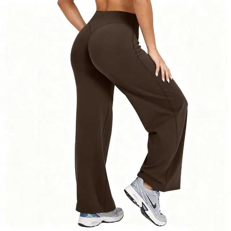 Women Plus Size Yoga Wideleg Pants High Waist Stretchy Solid Color Leggings Naked Feel Run Pilates Sports StraightLeg Pants J251030