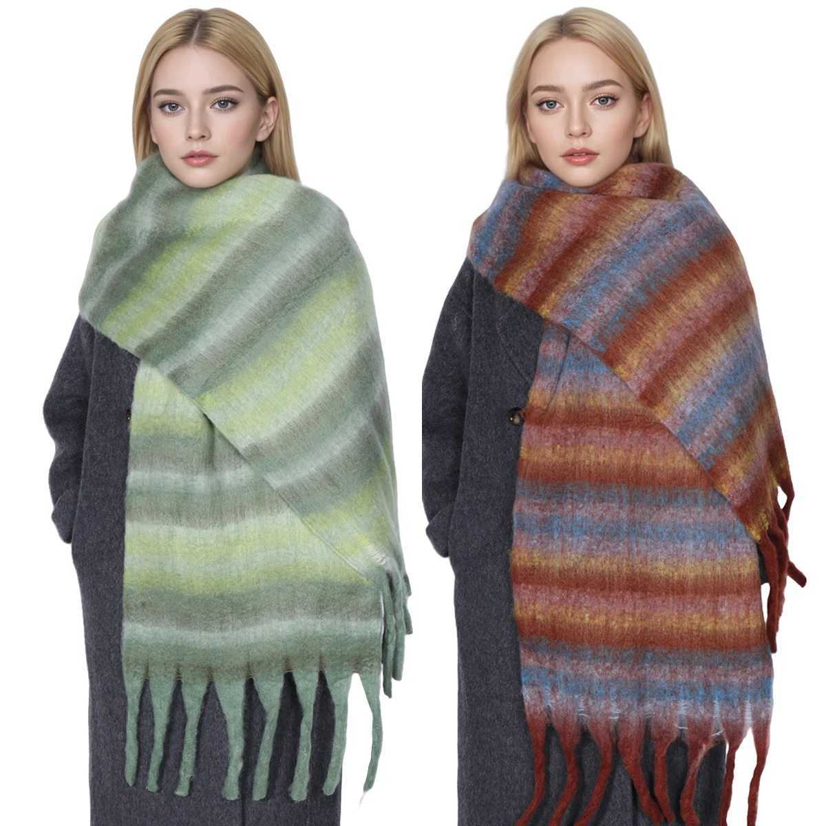 Winter Scarf for Women Cashmere Warm Striped Blanket WrAPs Thick Soft Bufanda Scarves Tassel ShAWls Long Poncho EcharpeW251030