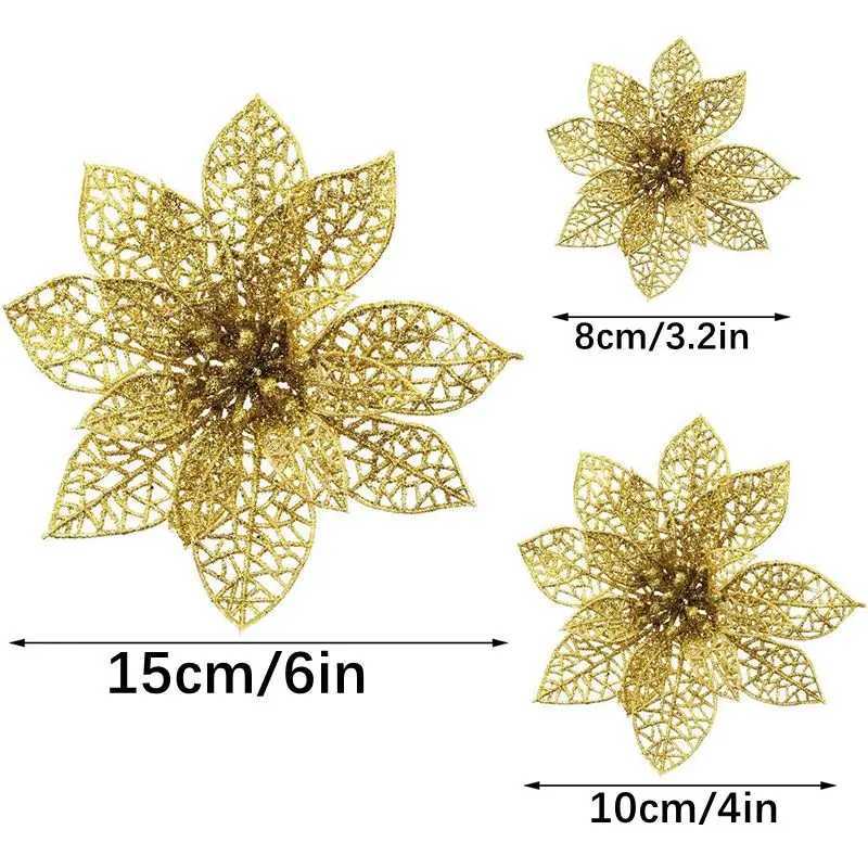5Pcs Glitter Artificial Flowers 815CM Fake Flower Christmas Xmas Tree Decoration for Home Decor Ornaments New Year Gift Navidad C251030