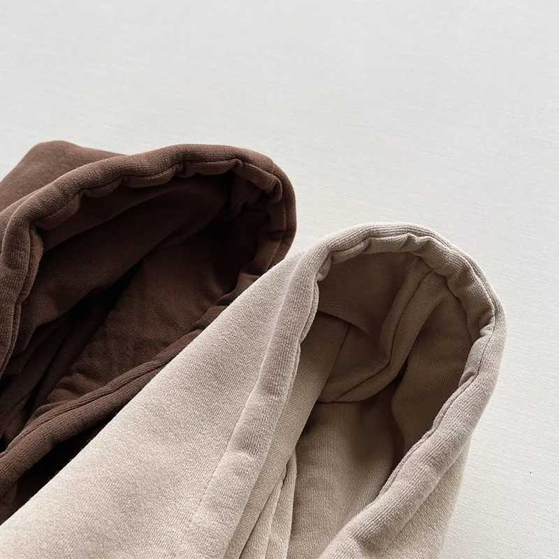Baby Boys Casual Loose Pocket Allmatch Hooded Top Girls Simple Thick Pullover Cotton Clothes Winter Fleece Solid HoodiesT251030