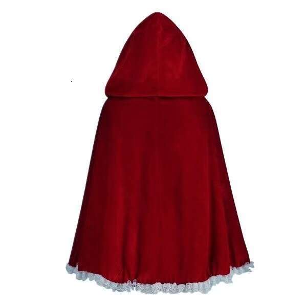 Anime Peripheral Performance Costume Role-Playing Outfit Little Riding Hood Hooded Cloak Red Cape Lace Trim