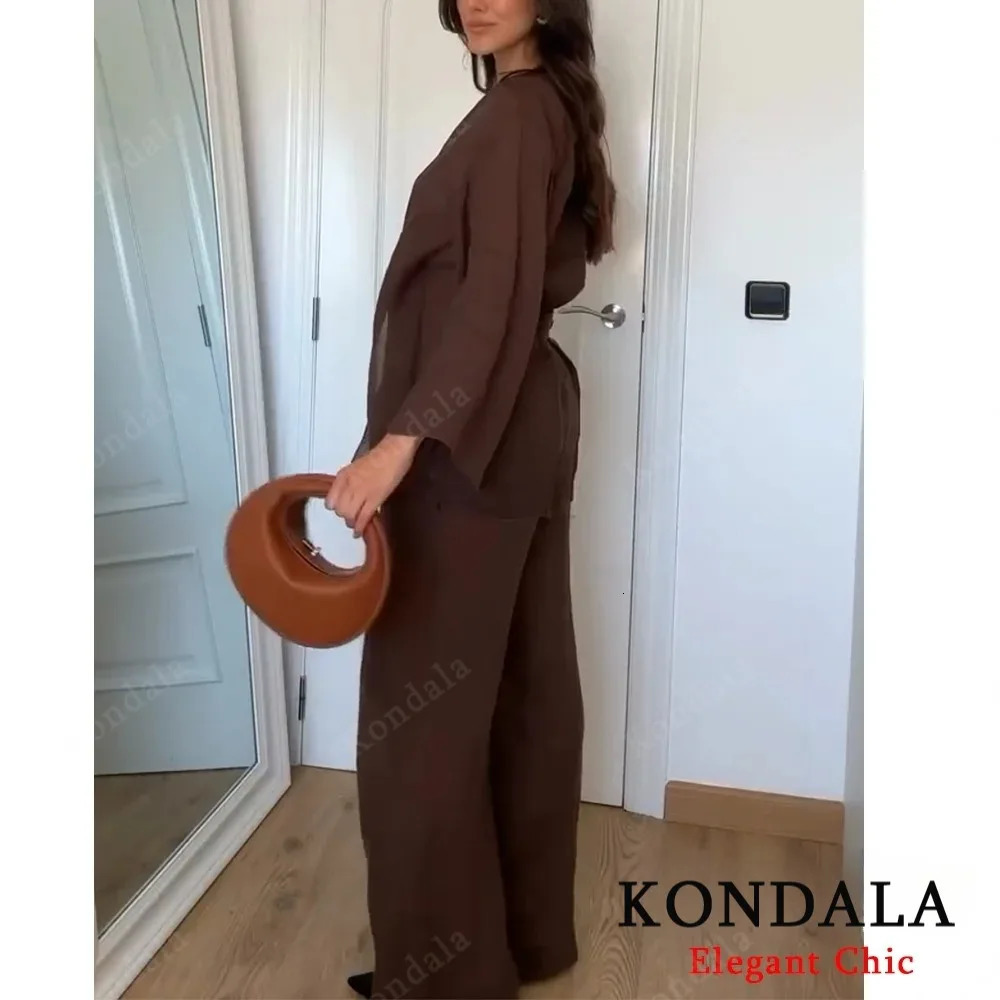 KONDALA Fall Casual Chic Loose Set Women Set Fashion Spring Autumn Long Sleeve Kimono Crossover JacketPants NightWear Suit 251029