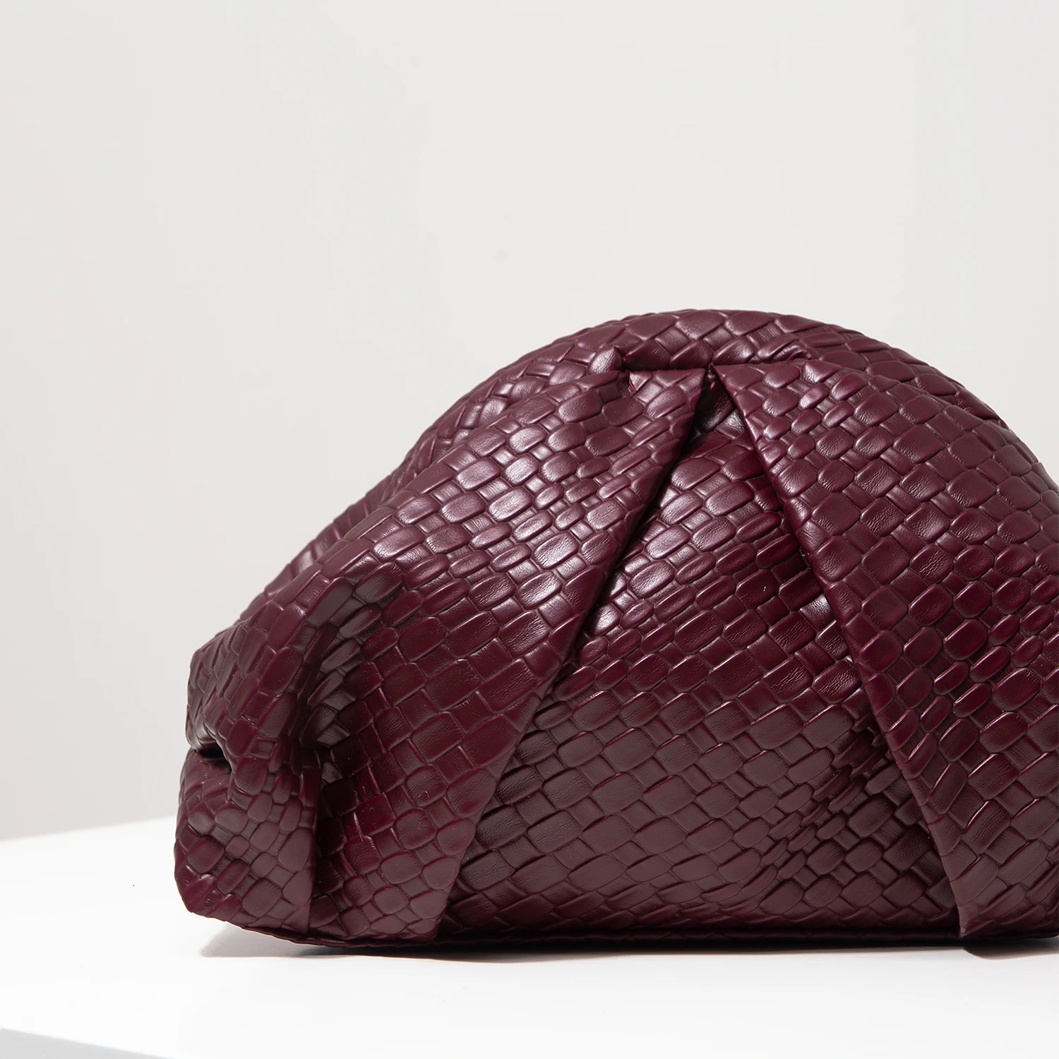 Vintage Artificial Leather Woven Pattern Clutch BagBurgundy PurseProm Dresses for WomenShell BagRuched Clouds Bag 251030