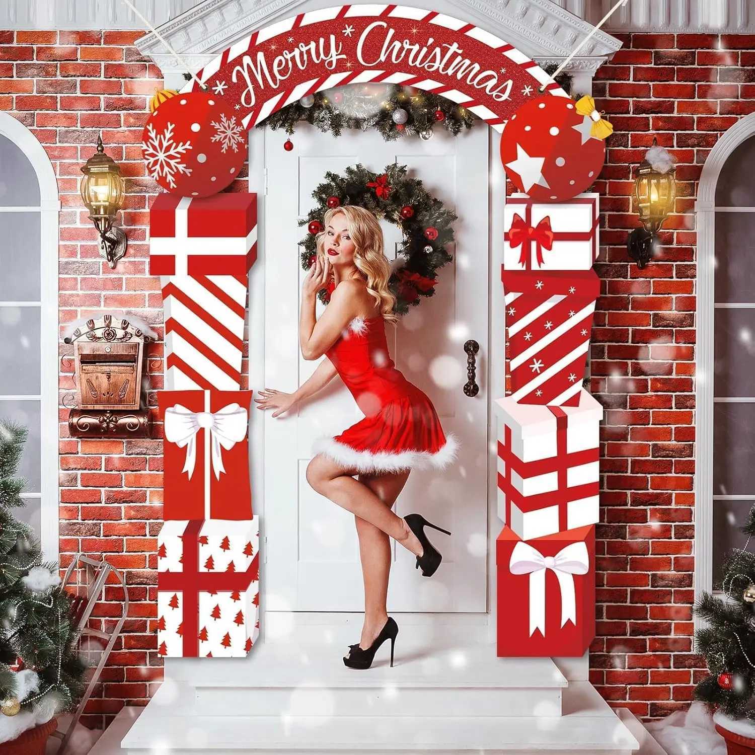 3Pcs Christmas Door Decoration Merry Christmas Porch Sign Front Door Banner Hanging Decoration Xmas Outdoor Hanging Supplies C251030