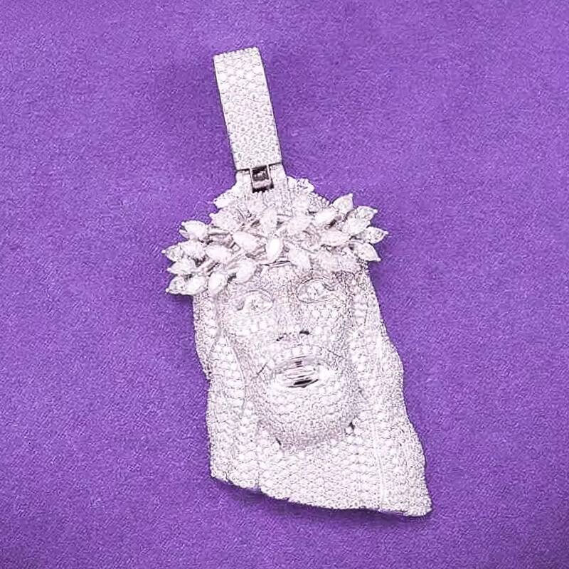 Hip Hop Style Mens 925 Sterling Silver Jesus Pendant Rhodium Plated with GRA D Color Moissanite Cluster Passes Diamond Tester