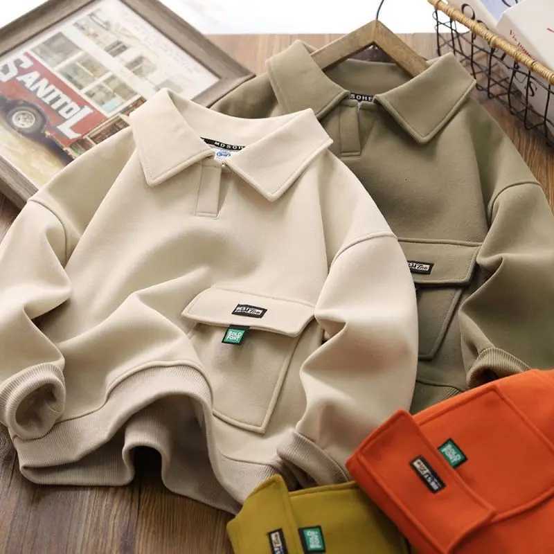 Spring Autumn Sweatshirt Boys Flip Neck Head Pullover Childrens Casual Fashion Top 2024 New Teenagers Solid Color Clothes 414YT251030