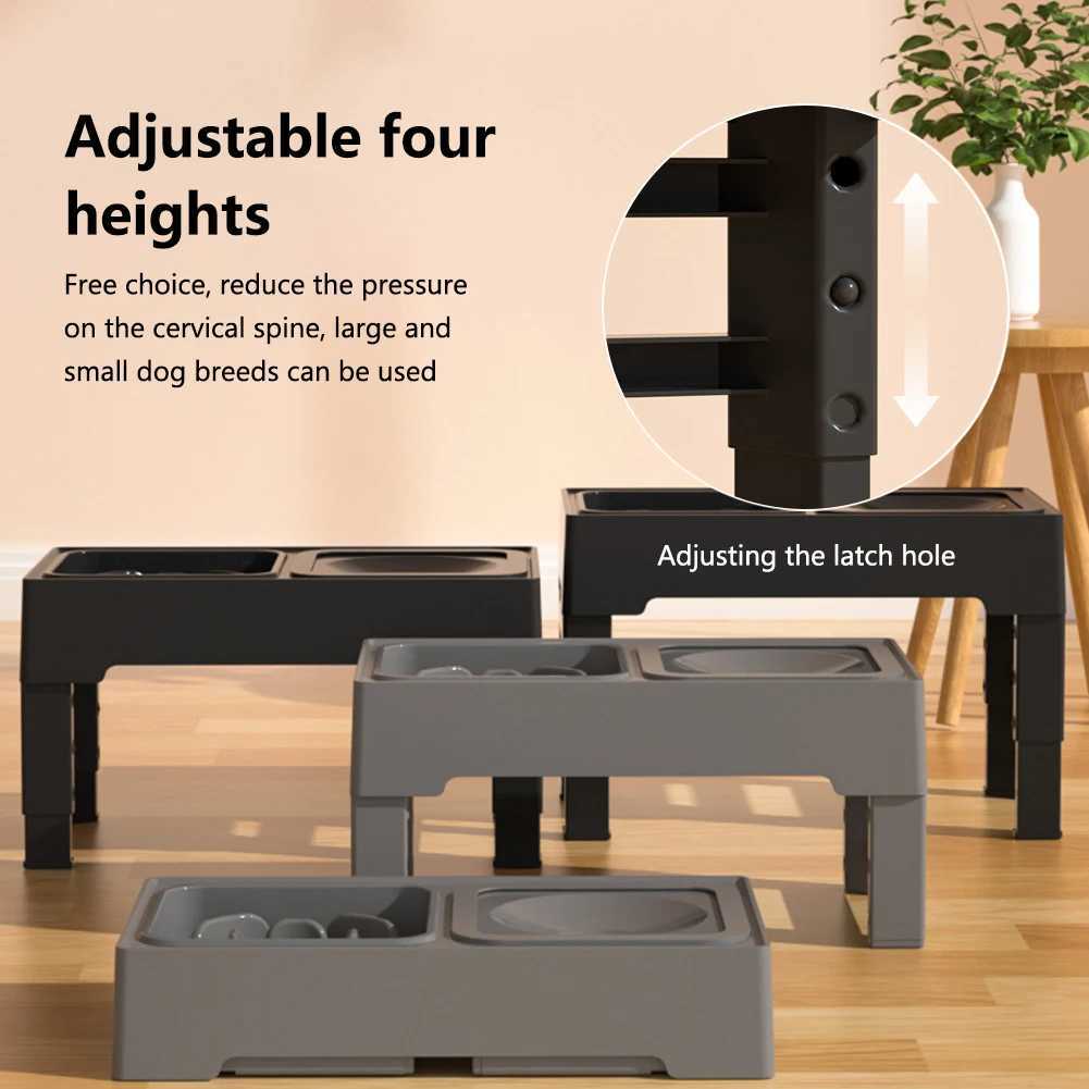 3 In 1 Pet Dog Stainless Steel Slow Feed Drinking Water Bowls Anti Knock Adjustable Height Cat Dog Bowl Large Pet Slow Food J251113