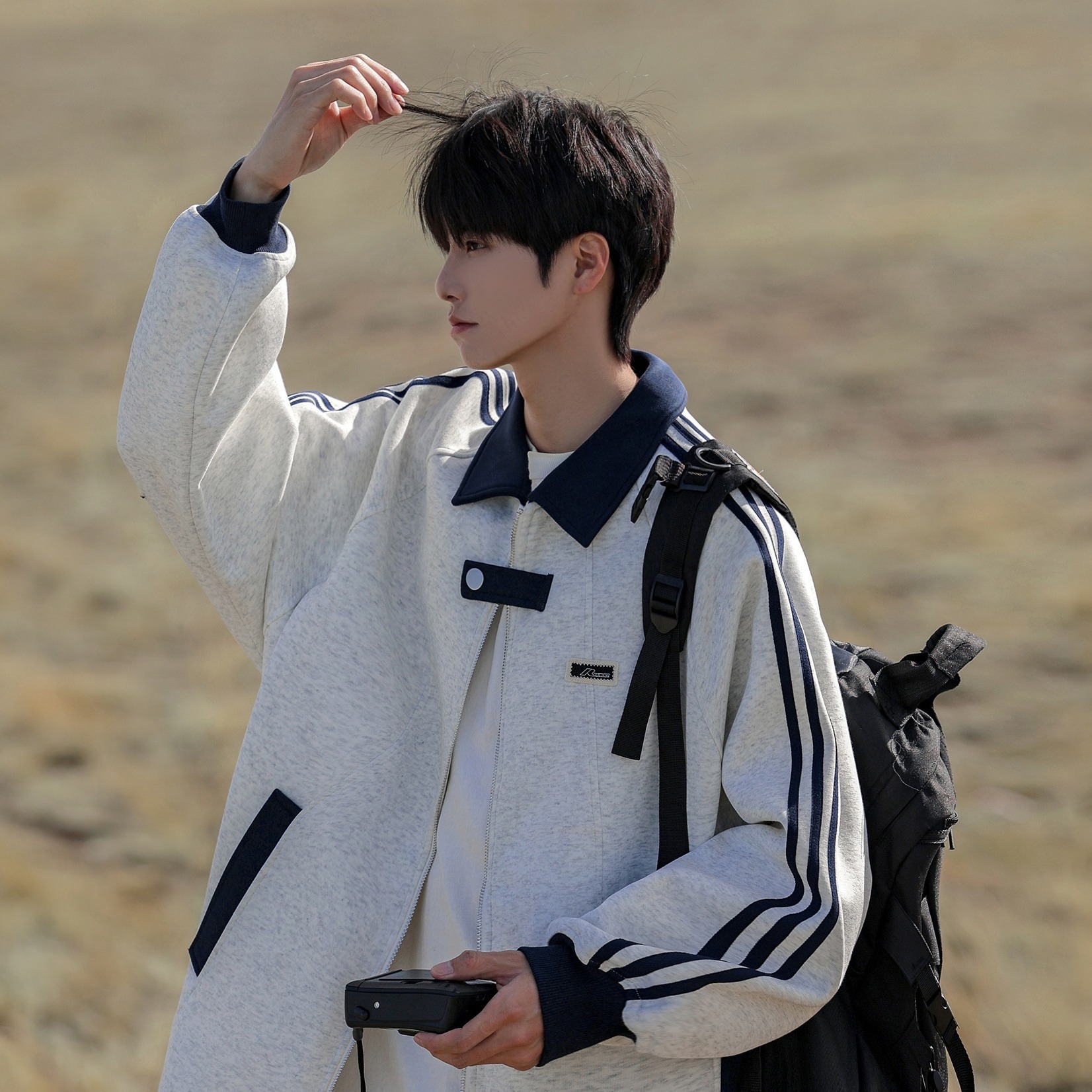 Three Stripes Color Block Turn-down Collar Sweatshirt Men's 2025 Spring Autumn New American Style Designer Coat Trendy Loose Casual Jacket