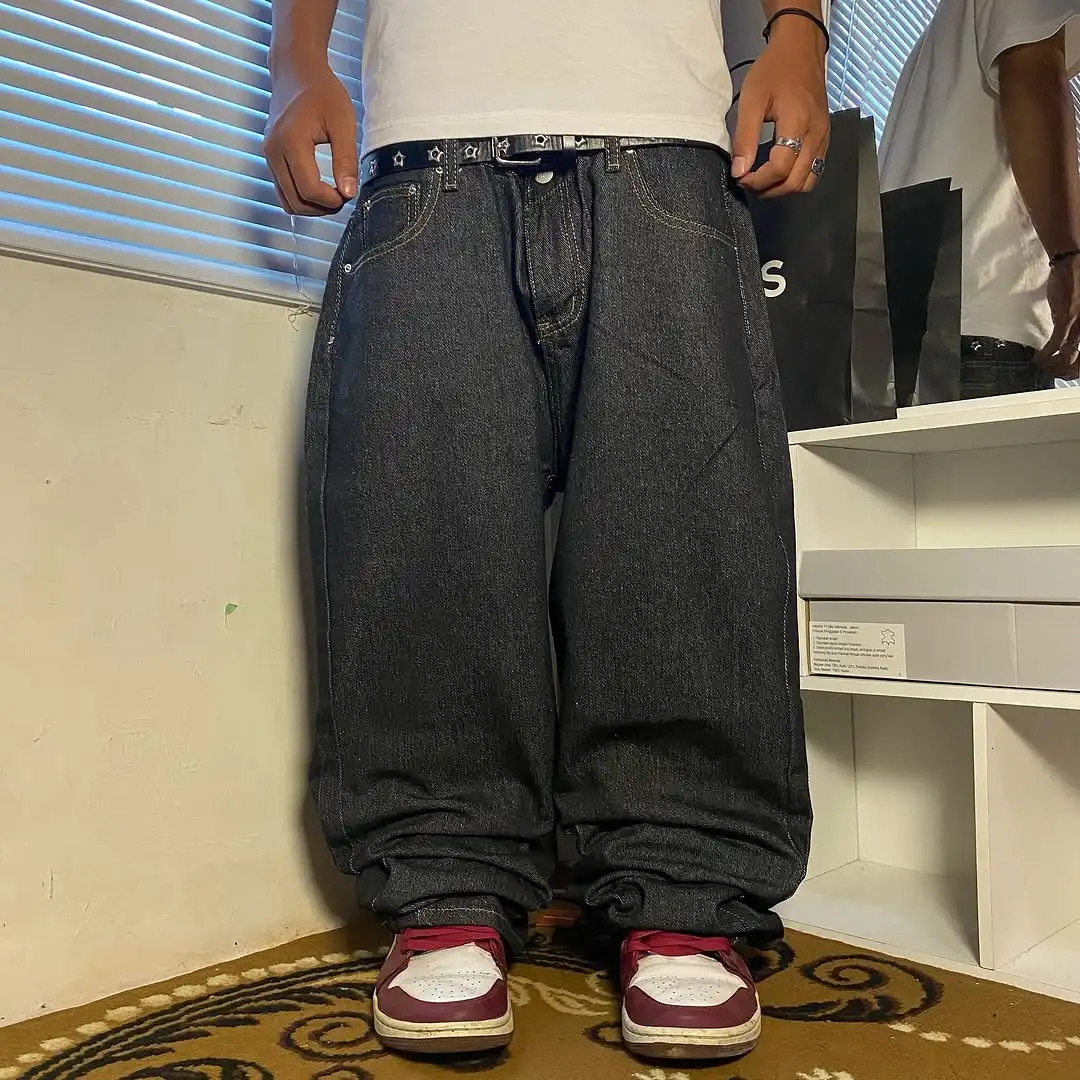 Retro Y2K Unique Halo Mprint Silhouette Wideleg Jeans Visual Impact Super Large Pattern Printed Jeans Trendy Pants 251029