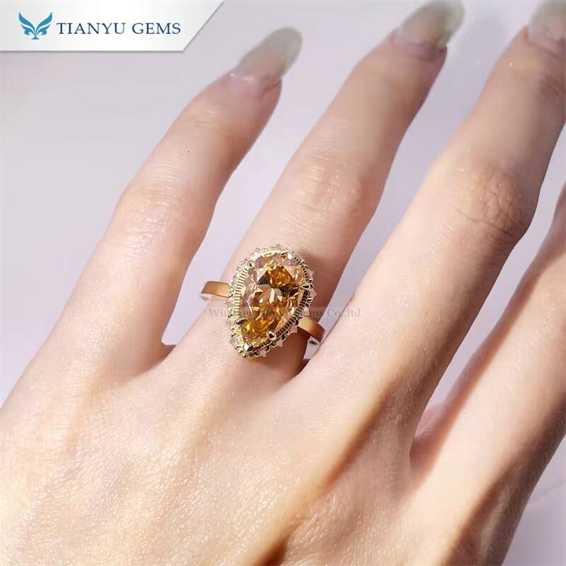 Tianyu Gems Custom 18k Solid Yellow Gold Pear Cut 814mm champagne Jewelry Ring for Women Party