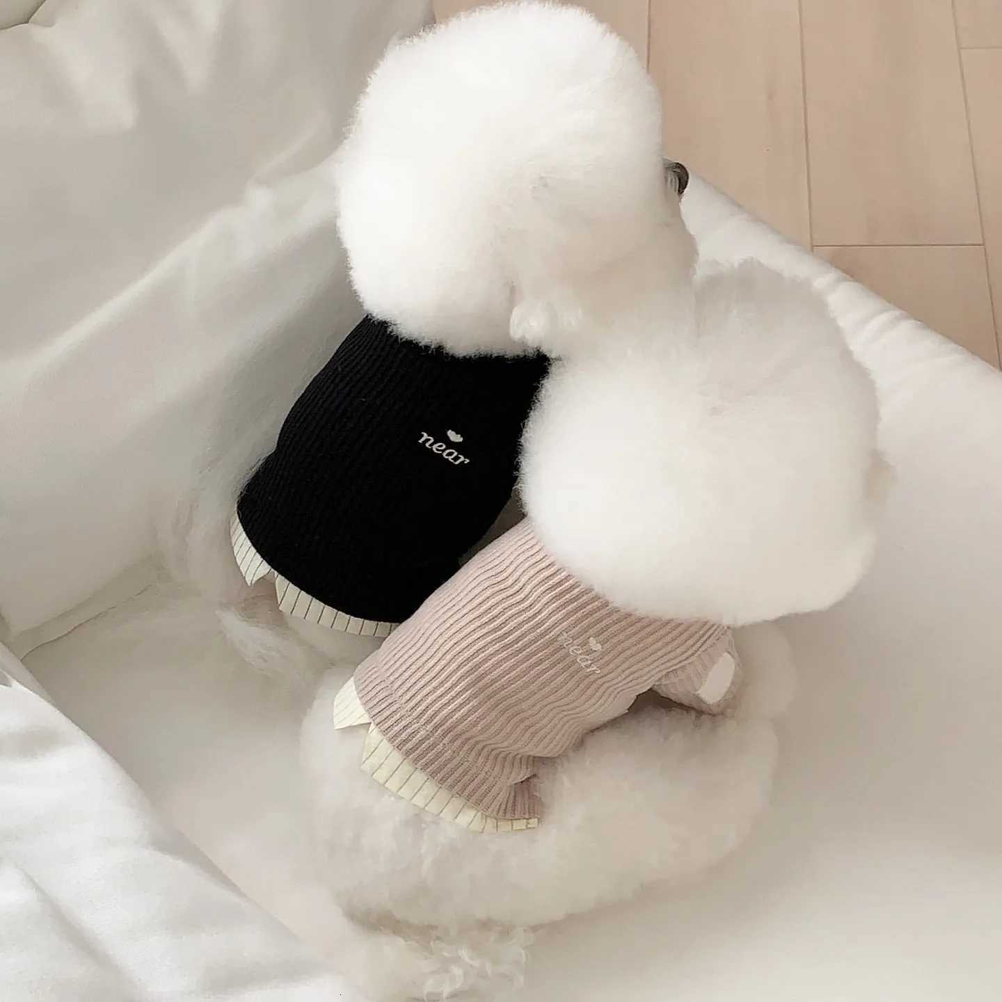 Bichon Frise Knitted Vest Autumn Pet Warmth Clothes Teddy Patchwork Embroidered Faux TwoPiece Bottoming Shirt C251030