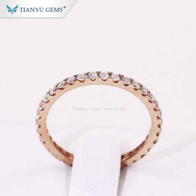 Tianyu Gems 18k Rose Gold Full Eternity Rings 15mm Round Cut Moissanite D Colorless Gemstone 14k Wedding Band Ring for Women