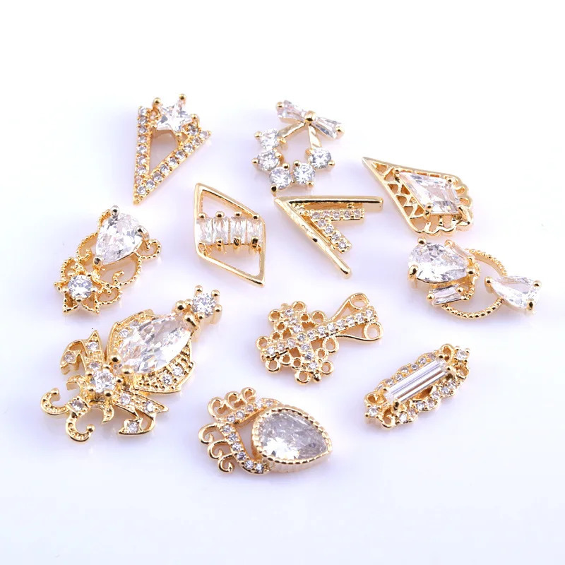 10pcs Nail Art Zircon Jewelry Chain Real Gold Plated Diamond Nail Alloy Diamond Rhinestone 251027
