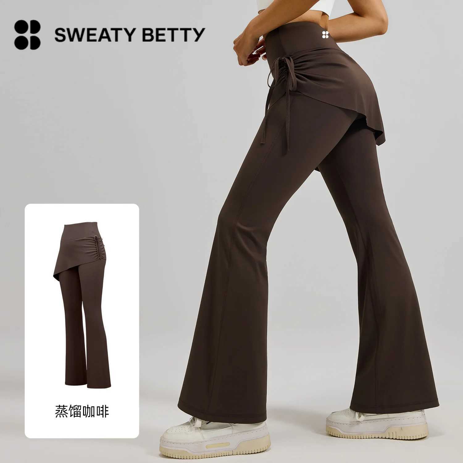 2025 Sweaty Betty Brand New Pleated Flared Skirt Pants Fake Two High Waisted Lifting Buttocks Micro Flared Yoga Pants for Women J251030