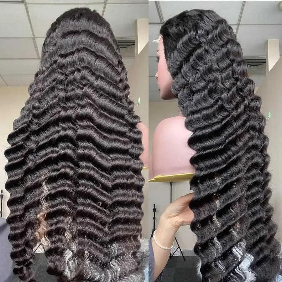 Black Loose Deep Wave Frontal Wigs HD Lace Wig 13x6 Human Hair Water Wave Curly Lace Front Wigs Brazilian Hair 360 Preplucked Ready To Wear Heat Resis