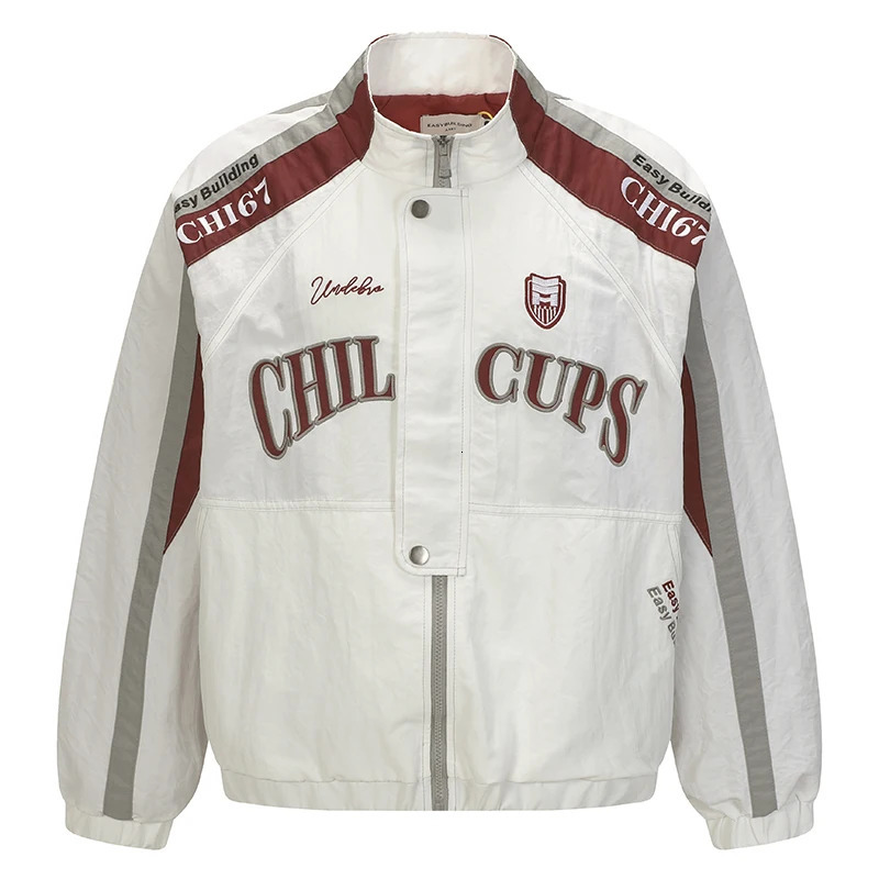 Mens Retro Racing Jacket Oversized Streetwear Windbreaker Color Block Zip Up Stand Collar Vintage Hip Hop Varsity Bomber Coats 251023