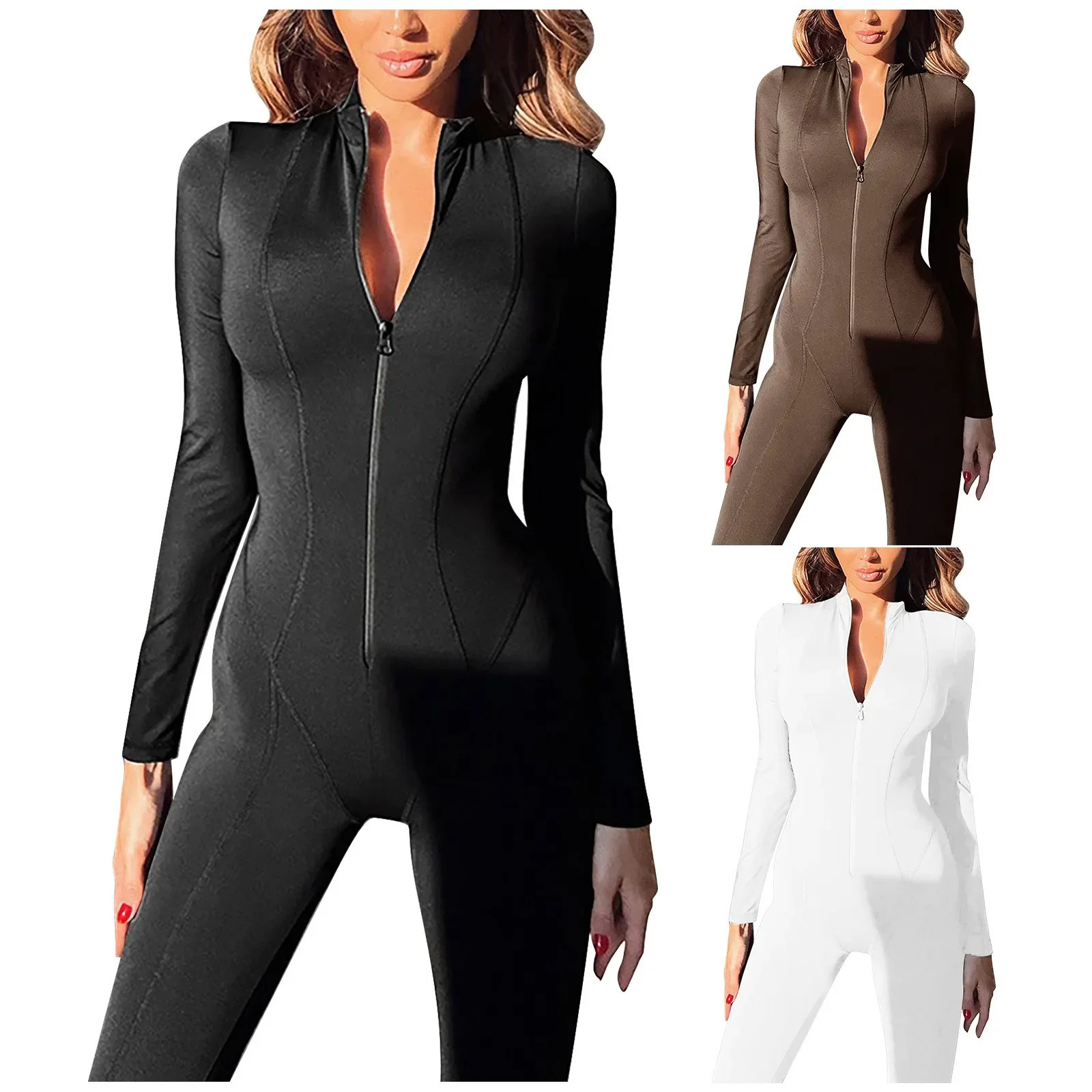 Winter Autumn Womens OnePiece Yoga Jumpsuit Leggings LongSleeved Warm Ski Overalls Outerwear High Elastic Cycling Bodysuit 251028