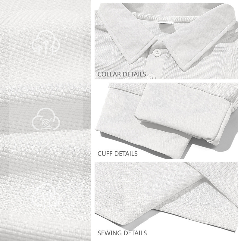 Fitted Fashion Plaid Autumn New Men's Waffle Collar Polo Shirt American Casual Vacation Long Sleeve T-Shirt