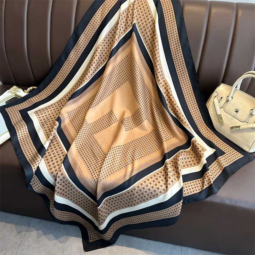 1pcs 70cm Checkerboard Geometric Pattern Silk Scarf for Women Imitation Silk Simple Versatile Headwear Clothing Square ScarfW251029