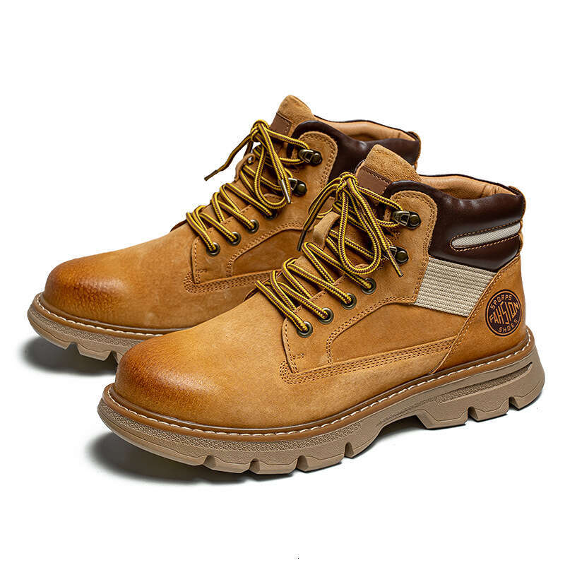 Top Layer Pigskin Martin Cargo Shoes Handcrafted Color Rubbed American Street Style Yellow Boots
