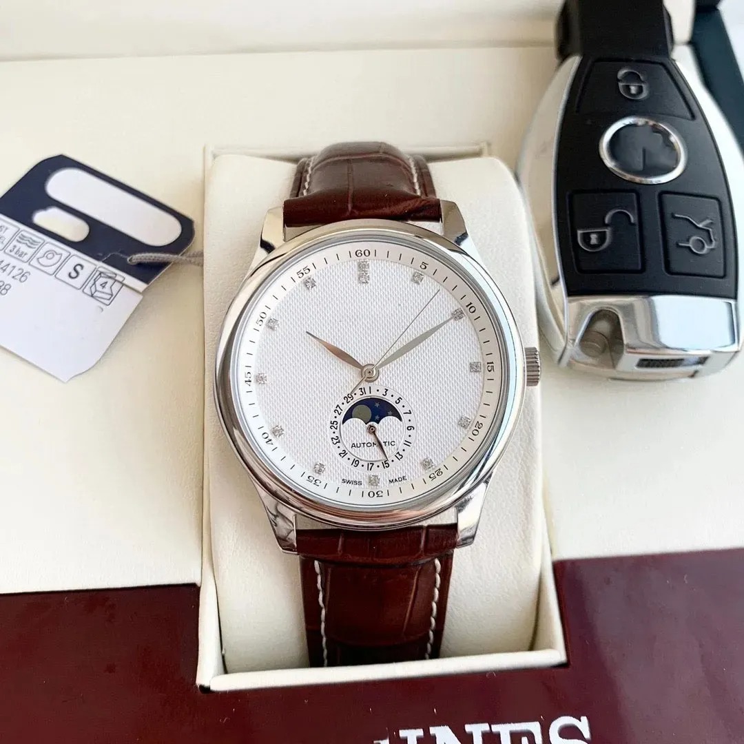 U1 Top-grade AAA Mens Lunar Phase Watch Famous Leisure Watchmaker Multifunctional Automatic Mechanical Movement Leather Stainless Steel Strap Wristwat