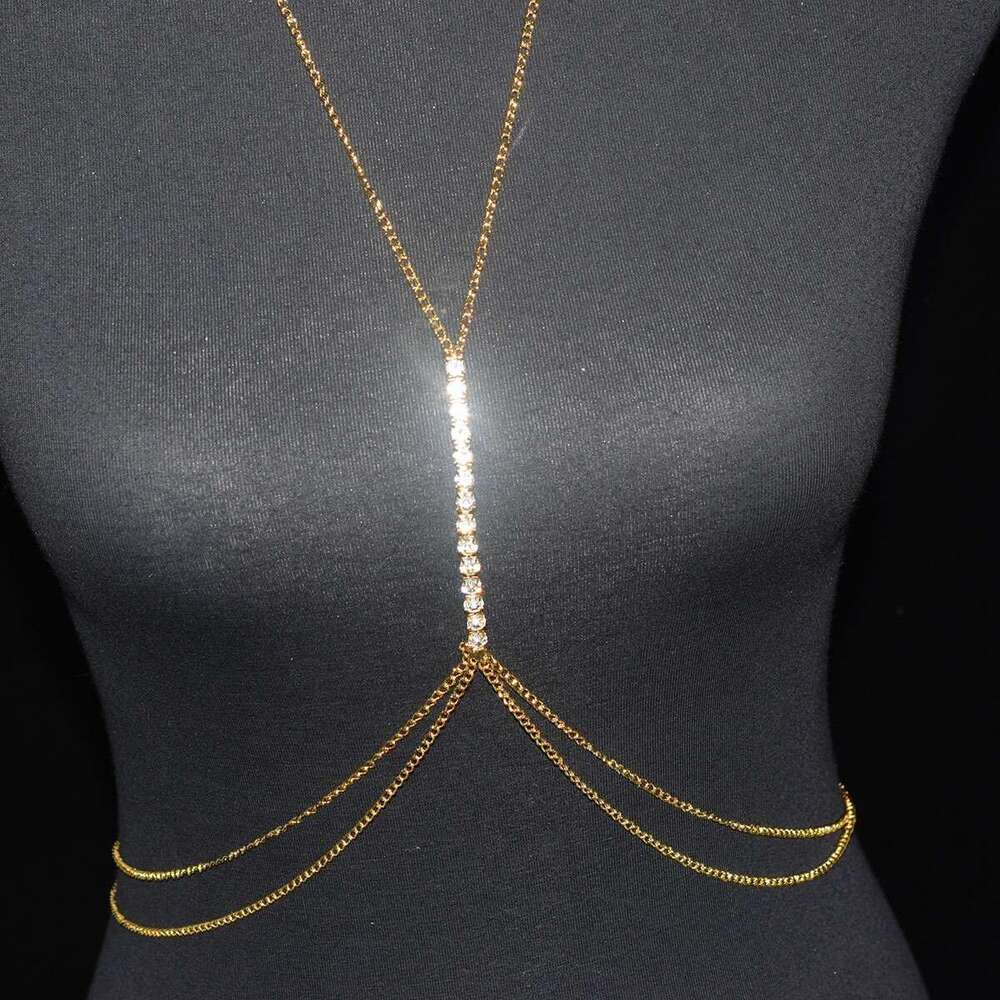 Fashionable Shiny Rhinestone Cross Sexy Body Versatile Waist Chain