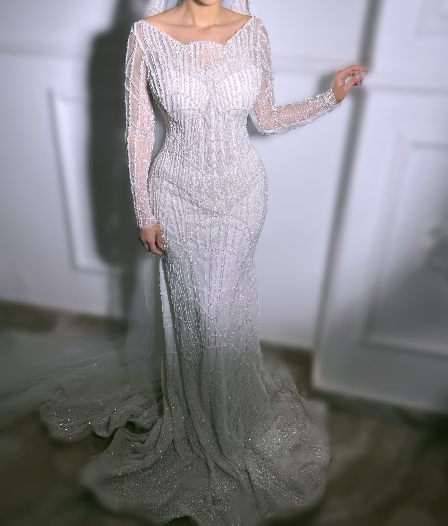 Luxury Mermaid Wedding Dress Jewel Neck Long Sleeves Bridal Gowns Sequins Beaded Detachable Train Dresses Custom Made vestidos de novia