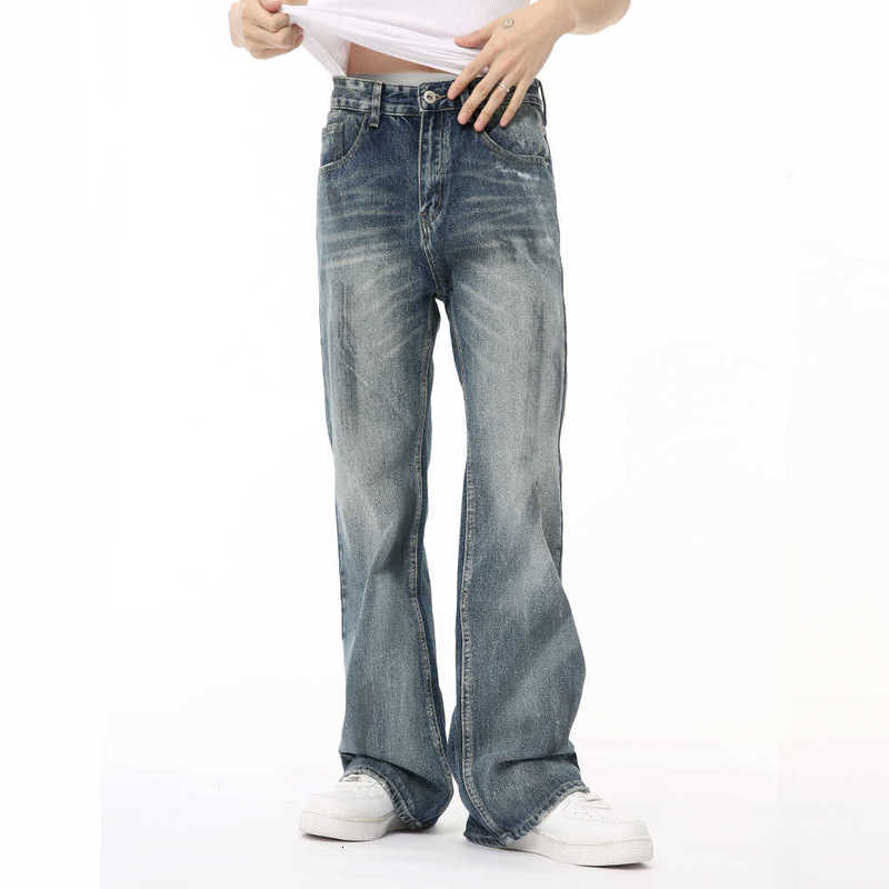 Men's Jeans Man Summer New American Style Distressed Washed Flared Casual Jeans