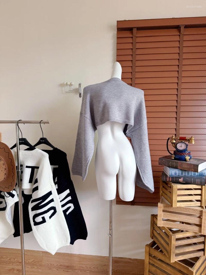 Women's Sweaters Letter Print Loose Crop Sweater Spring Autumn Casual O Neck Lady Solid Color Pullover Large And Long Sleeve Short Jumper