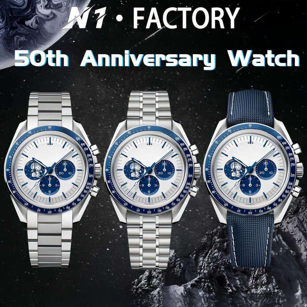 OME Men 50th Anniversary Chronograph Watch 3861 Moon Manual Mechanical Men Luxury Watch 42mm Dial Blue Ceramic Bezel Sapphire Crystal Waterproof 50m 5A Quality