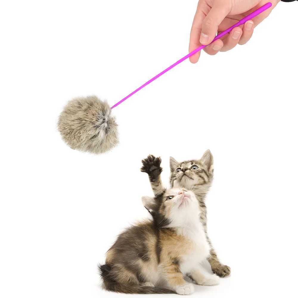 5pcs Random Feather Plush Ball Cat Teaser Stick Short Teasing Rod Cats Pet Toys Kitten Playing Scratch S251029
