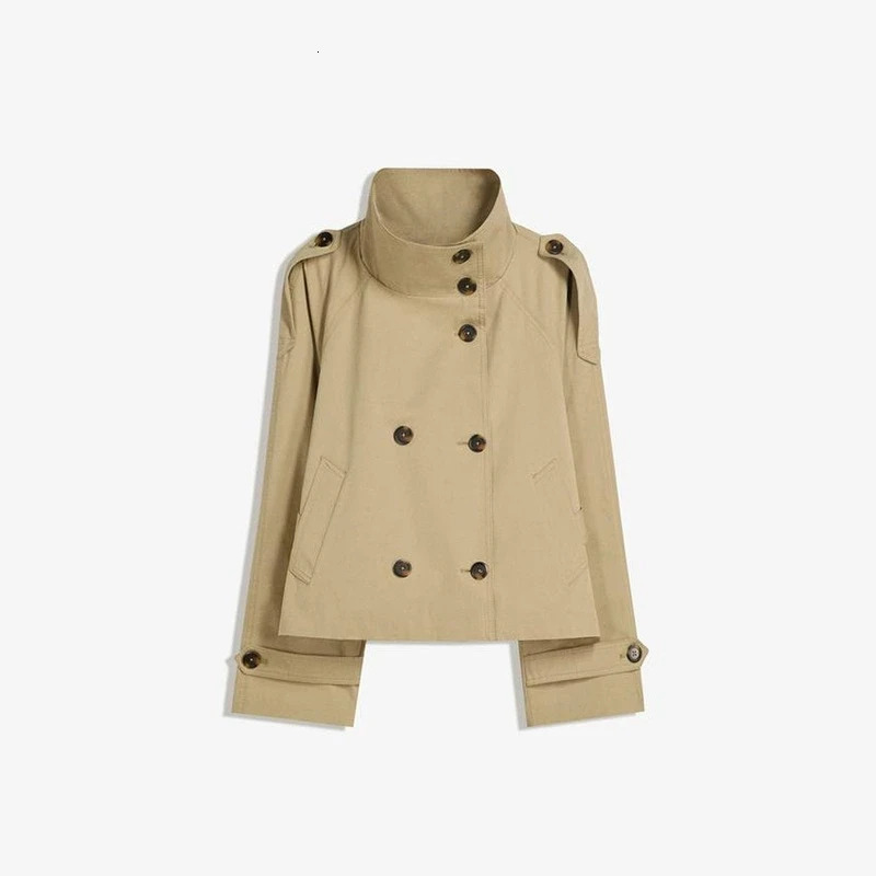 Spring Autumn Women Stand Collar Trench Coat 2025 With Belt Double Breasted Jacket High Street Long Sleeve Windbreaker Coat 251030