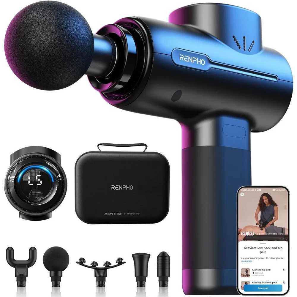 RENPHO Massage Gun Deep Tissue Portable Percussion Muscle Massager with Bluetooth Handheld Device for Back and Neck Carry Cas J251030