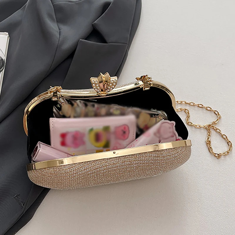 Shiny Evening Bag for Women Elegant Diamonds Buckle Exquisite Metal Handel Chain Clutch Bag Sparking Sequined Party Bags 251023