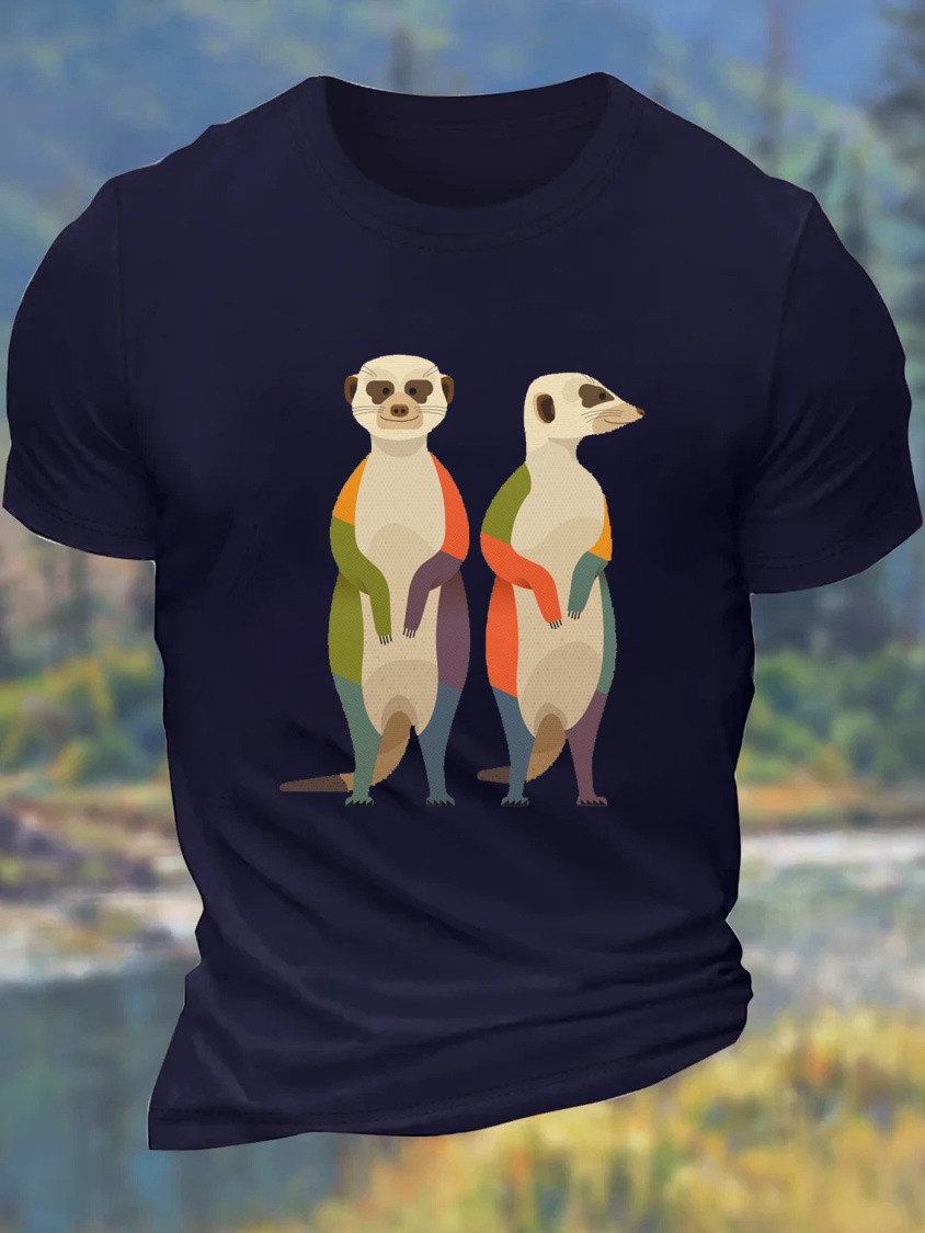 European and American Oversized Men's Animal Print Round Neck Casual Cotton Letter T-Shirt - TT7462