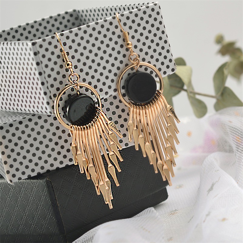 Style Tassel Geometric Internet Celebrity Long Round Japanese and Korean Elegant Goddess Earrings