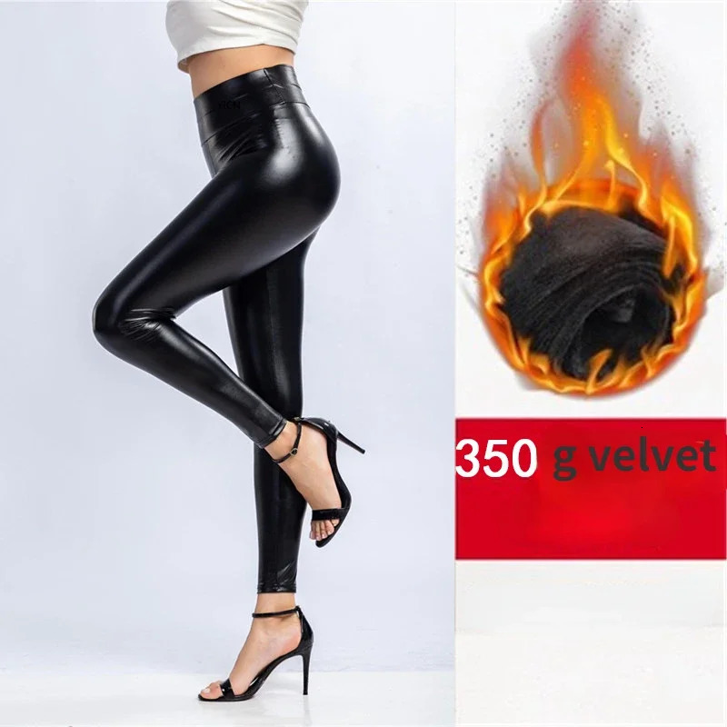 Winter Pu Leather Leggings for Women Warm Leggins Black Velvet High Waist Stretchy Skinny Plus SizeLeggings 251028