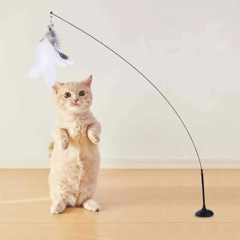 Funny Cat Toy Folorful Fluffy Feather With Bell Sucker Cat Stick Toy Kitten Play Interactive Detachable Teaser Wand Cat Supplies S251029