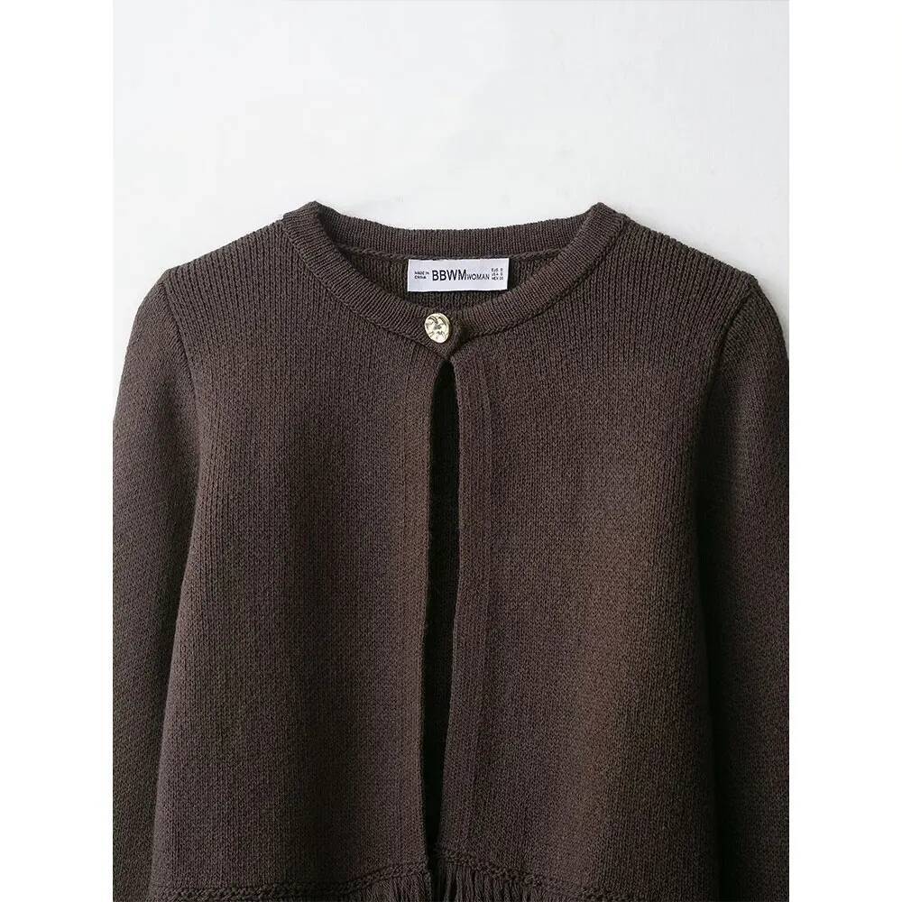 winter jacket women DUOPERI Women's Cardigans Fashion Knitted Sweater With Tassel Vintage O-Neck Long Sleeves Female Elegance Chic Lady Tops Outf