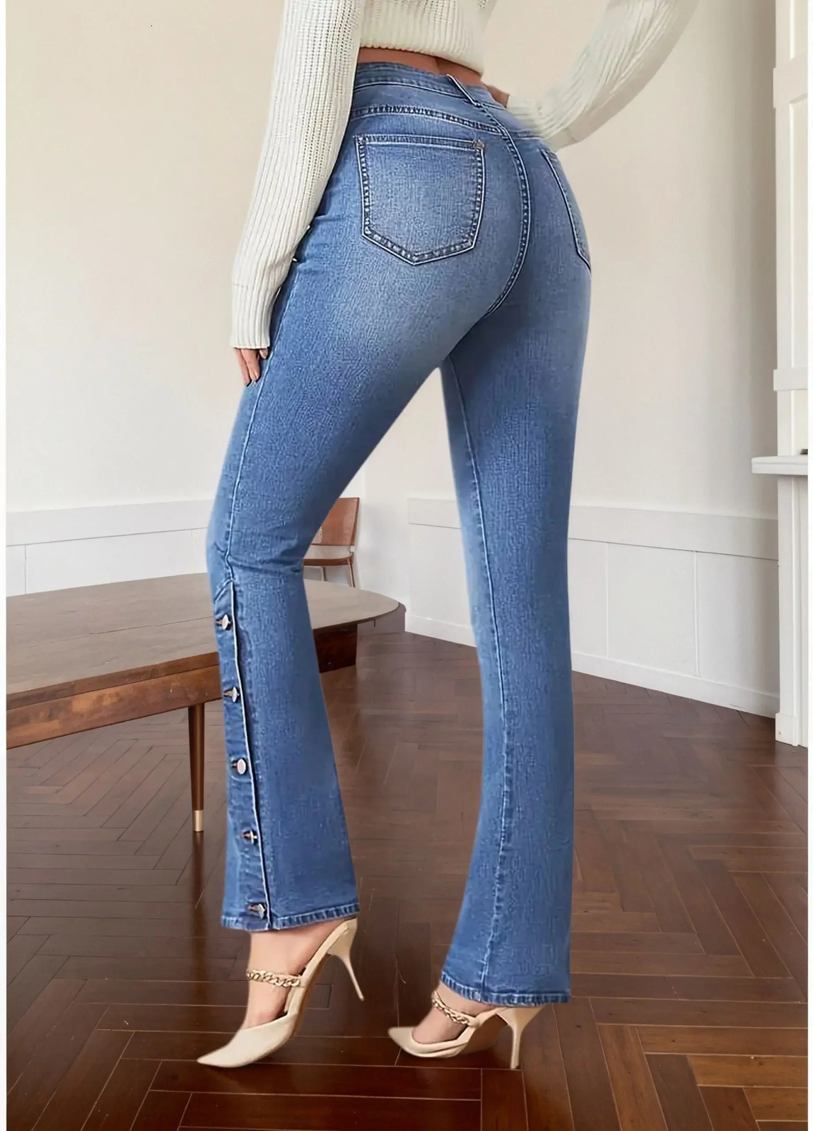 Y2k Jeans For Woman Flared Trousers Vintage Inspired Elegant Look Stretch Fabric Machine Washable Denim Pants Retro Style 251029
