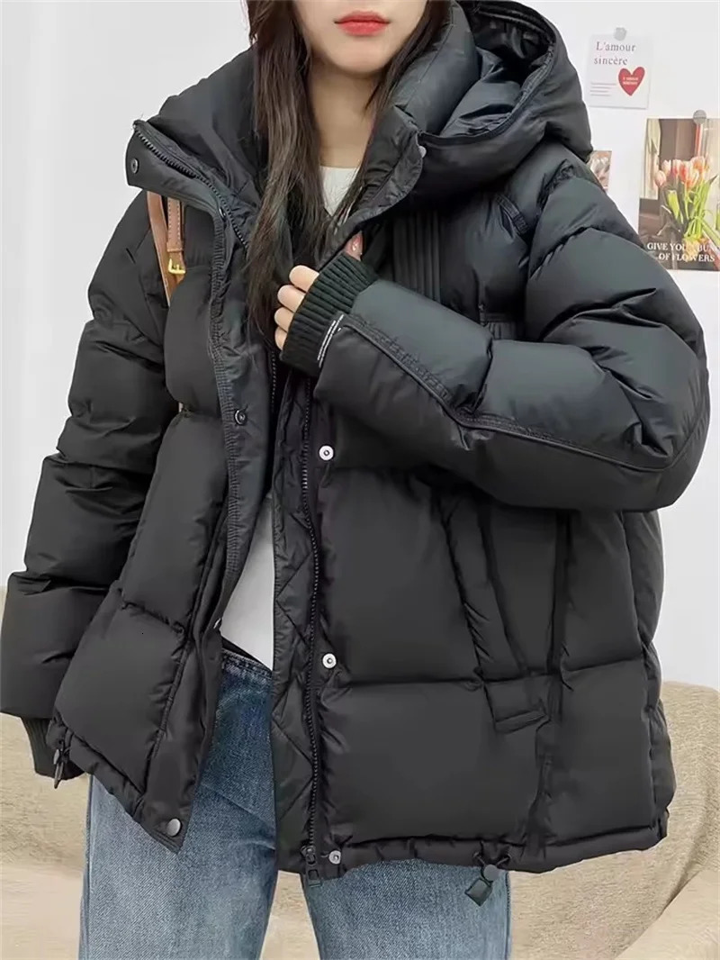 2025 Winter Womens Hooded Puffer Cotton Jacket Hooded Thicken Warm Short Parkas Female Casual Versatile Snow Outwear 251030