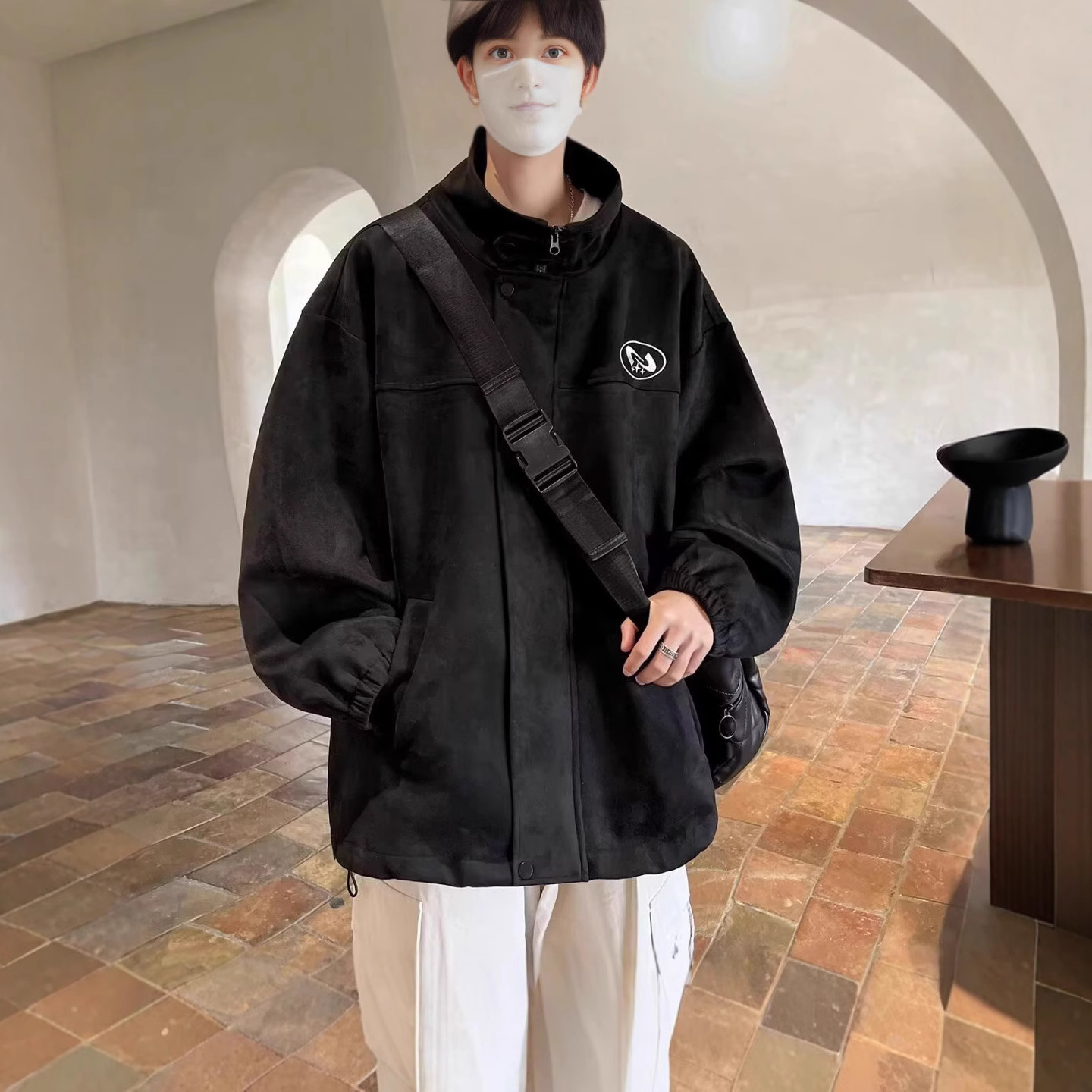 American Style Stand Collar Suede Jacket Men's Autumn Winter Fleece Lined Designer Coat Workwear Top Trendy Brand Cool High-end Casual Coat